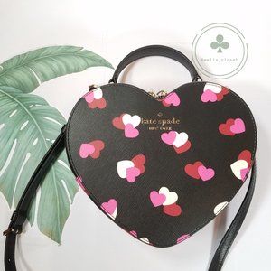 NWT Kate Spade New York Love Shack flutter black Pink hearts printed Heart Purse